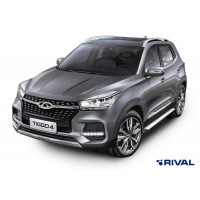 Пороги Подножки Chery Tiggo 4 2019- / 4 Pro 2022- стиль "Slim Silver"