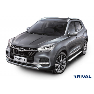 Пороги Подножки Chery Tiggo 4 2019- / 4 Pro 2022- стиль "Slim Silver"