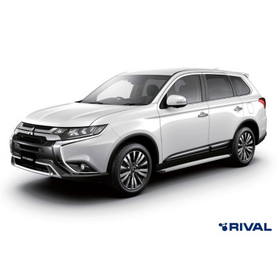 Пороги Подножки Citroen C4 AirCross 2012- / C-Crosser 2007- / Mitsubishi ASX 2010- / Outlander 2007- / Peugeot 4007 / 4008 стиль "Slim Silver"