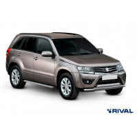 Пороги Подножки Suzuki Grand Vitara 5D 2005-2008-2012-2016 стиль "Slim Silver"