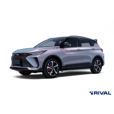 Пороги Подножки Geely Coolray 2023-/Belgee X50 2023- стиль "Slim Silver"