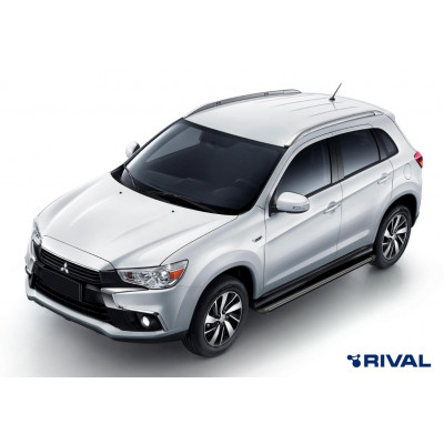 Пороги Подножки Citroen C4 AirCross 2012- / C-Crosser 2007- / Mitsubishi ASX 2010- / Outlander 2007- / Peugeot 4007 / 4008 стиль "Slim Black"