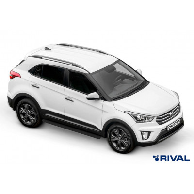 Пороги Подножки Hyundai Creta 2016-2021 стиль "Slim Black"