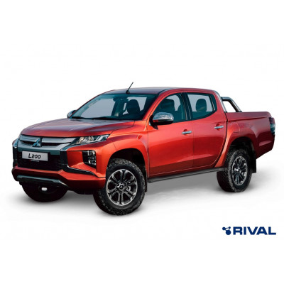 Пороги Подножки Mitsubishi L200 2006-2015-2019- стиль "Slim Black"