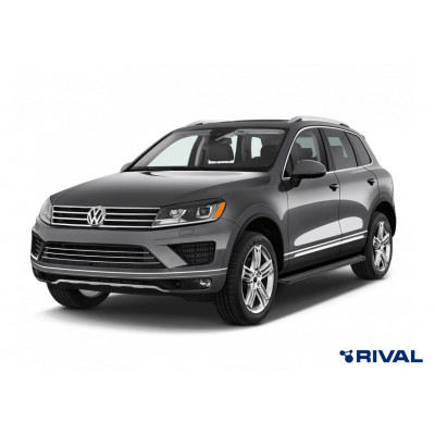 Пороги Подножки Audi Q7 2009-2015 / Volkswagen Touareg 2010-2018 стиль "Slim Black"