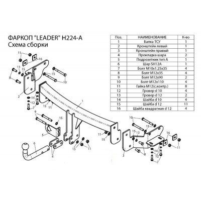 Фаркоп для HYUNDAI SANTA FE (DM) 2012-2018 (дизель) (GR SF 2014-2018)/ KIA SORENTO 4 (XM FL) 2012-2015 + электрика