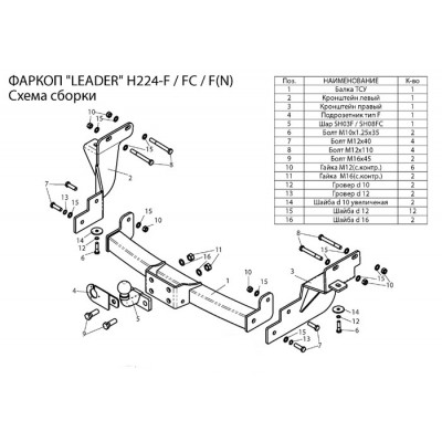 Фаркоп для HYUNDAI SANTA FE (DM) 2012-2018/ KIA SORENTO 4 (XM FL) 2012-2018 (C НЕРЖ. ПЛАСТИНОЙ) + электрика